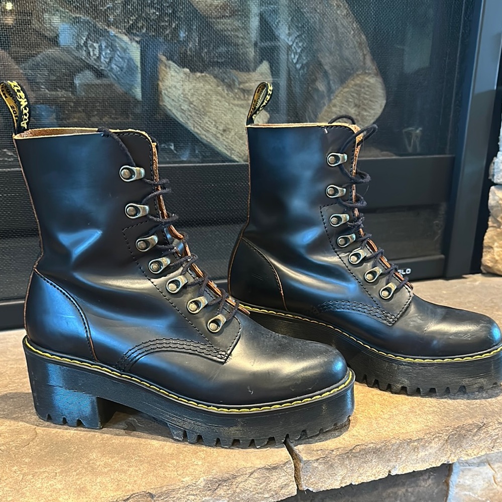 Dr. Martens Black Combat Moto Boots with Platform Sole